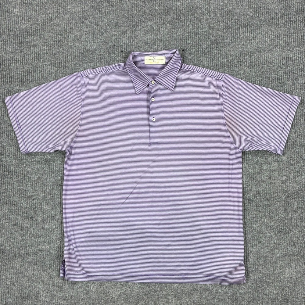 Fairway & Greene Golf Long Sleeve Polo Shirt Mens Size Large Purple Striped
